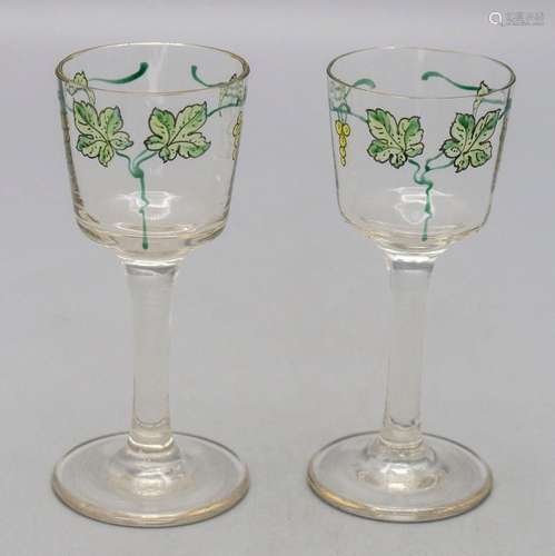 Paar Jugendstil Likörgläser mit Weinranken / A pair of Art N...