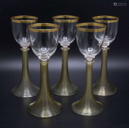 5 Jugendstil Weingläser / 5 Art Nouveau wine glasses, Theres...