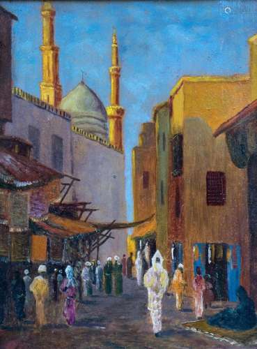 J. Courot, \'Orientalische Szene mit Suq und Moschee\' / \'A...