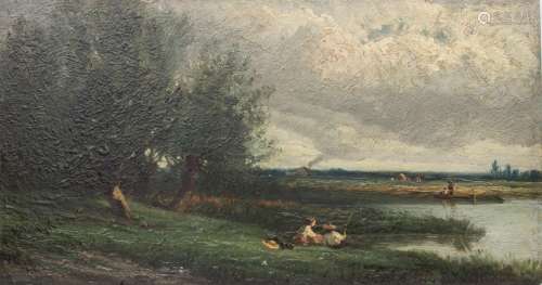 Henri van Wyk (1833-?), \'Flusslandschaft mit Anglern und Fi...