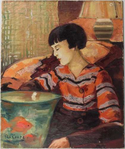 Georges Jean CONDÉ (1891-1980), Mädchen mit Goldfisch / Girl...