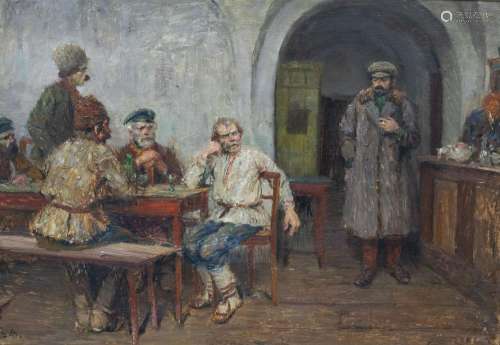 Russischer Maler des 19. Jh., \'Der Fremde in der Dorfschenk...