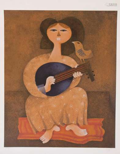 Samuel Briss (*1930), \'Frau mit Vogel und Mandoline\', 1970...