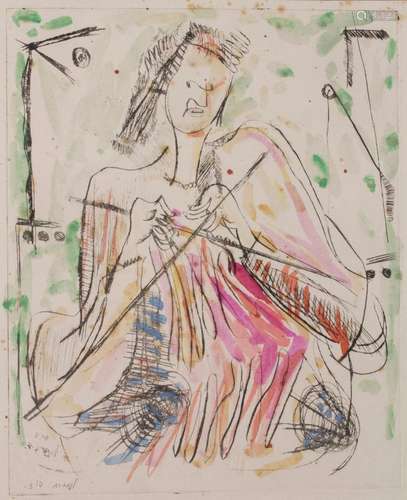 David Lan-Bar (1912-1987), \'Strickende\' / A knitting woman...