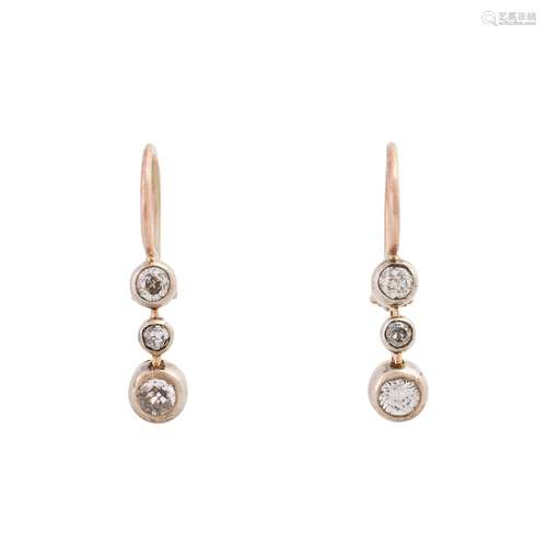 Earrings with old cut diamonds together ca. 0,5 ct,