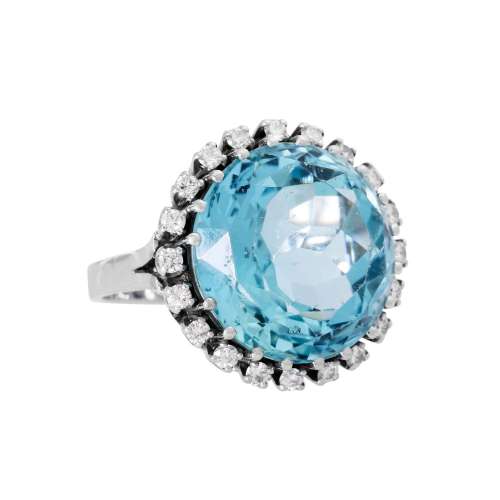 KURTZ Ring with fine aquamarine ca. 21 ct and diamonds, tota...