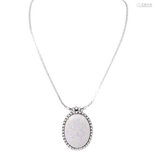 Necklace with large opal entouraged by diamonds total ca. 2 ...