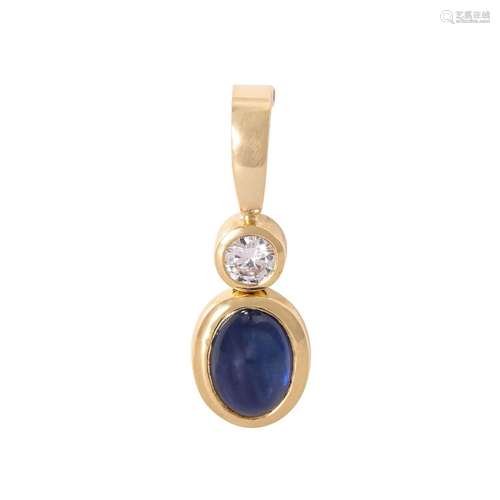 Pendant with sapphire cabochon crowned by diamond ca. 0,2 ct...