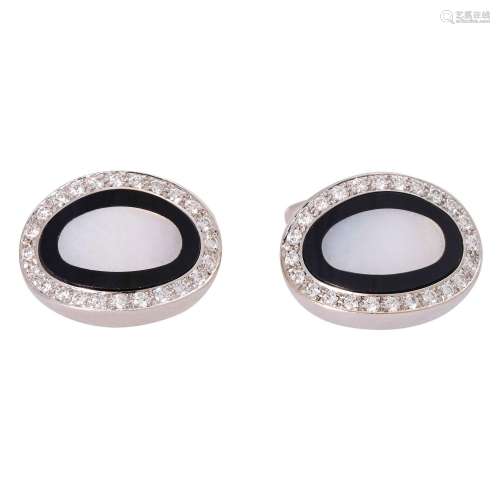 WEMPE cufflinks with mother of pearl, onyx and diamonds,