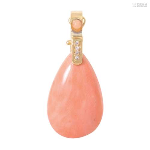 Clip pendant with fine precious coral drop,