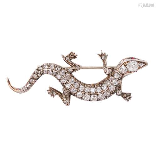 Brooch "Lizard" with diamonds together ca. 1,2 ct,