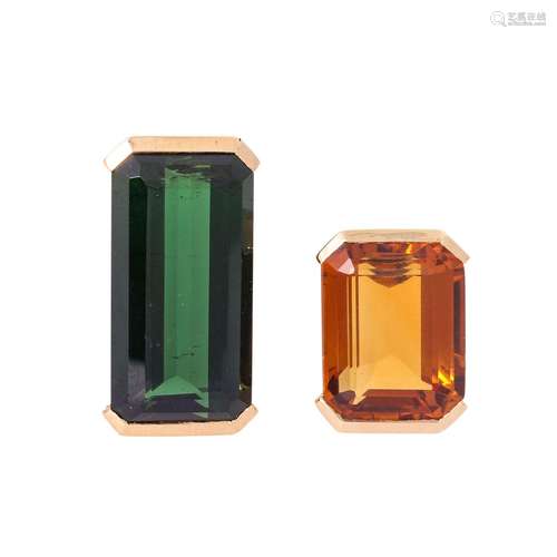 GÜNTER KRAUSS set of 2 pendants with citrine and tourmaline