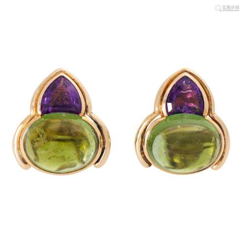 JACOBI earrings with fine tourmaline and amethyst,