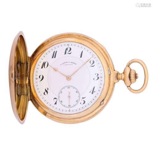 A. LANGE & SÖHNE large, heavy goldsavonette pocket watch...