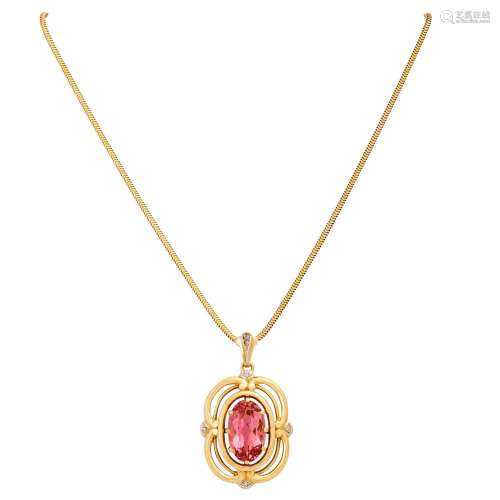 Necklace and pendant with fine pink tourmaline