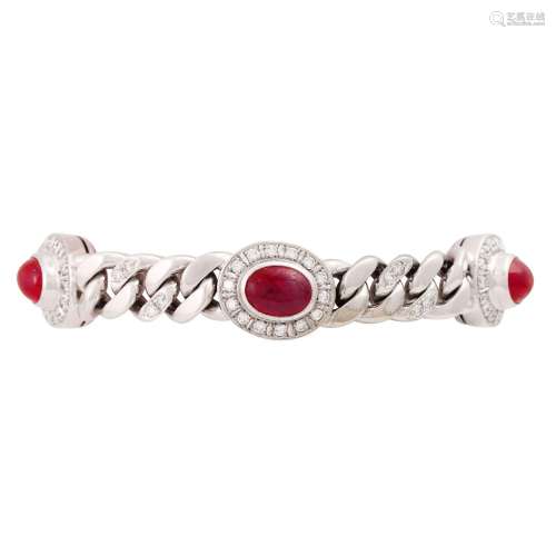 Bracelet with 5 ruby cabochons and diamonds