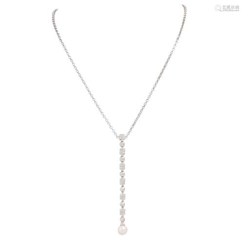 Necklace with pearl and diamonds together ca. 0,45 ct,