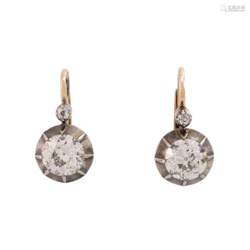 Earrings with old cut diamonds together ca. 1,5 ct,