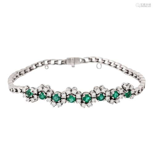 Bracelet with 8 emeralds total ca. 1, 09 ct and diamonds tot...