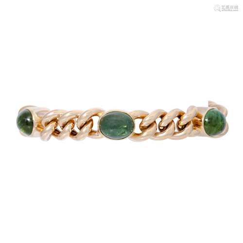 Bracelet with green tourmaline cabochons,