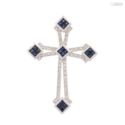 Pendant "Cross" with sapphire charms and diamonds