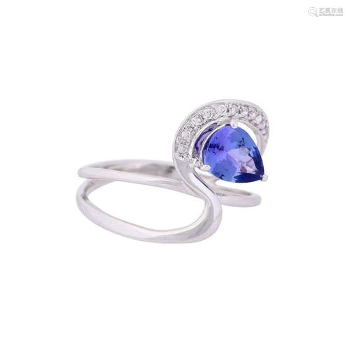 Ring with tanzanite drops and diamonds total ca. 0,1 ct,