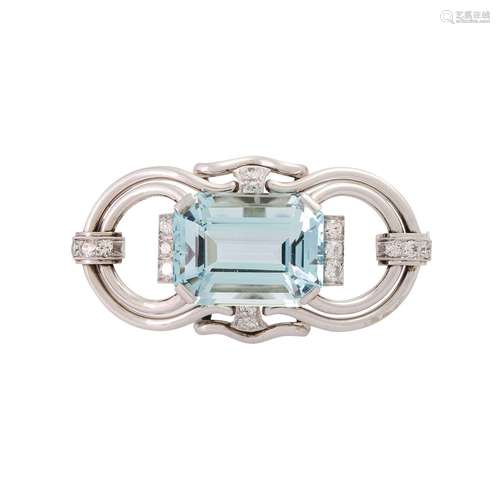 Art Deco brooch with fine aquamarine ca. 17 ct,