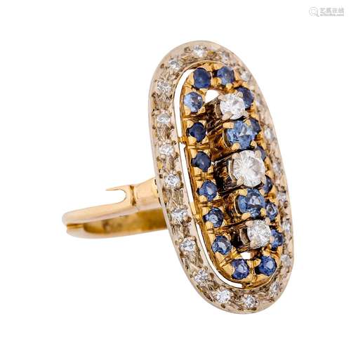 Ring with sapphires and diamonds total ca. 0,3 ct,