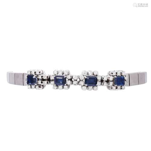 Bracelet with 4 sapphires and octagonal diamonds total ca. 0...