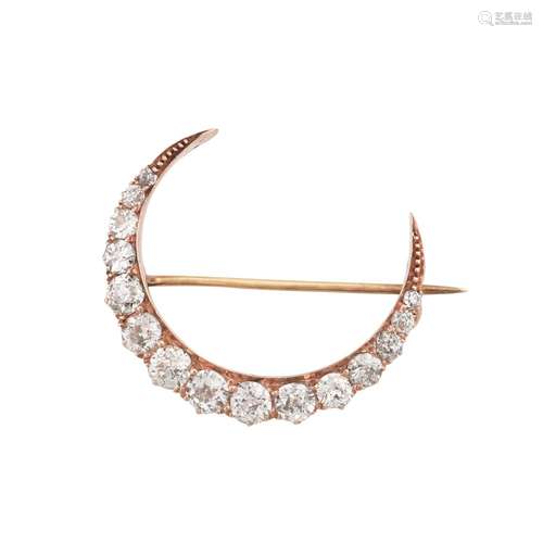 Half moon brooch with old cut diamonds