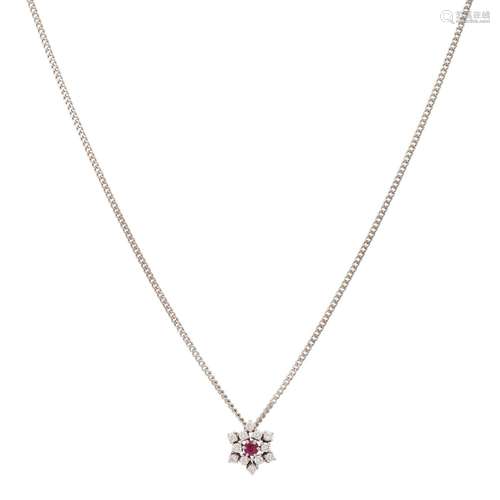 Necklace and pendant with ruby and diamonds