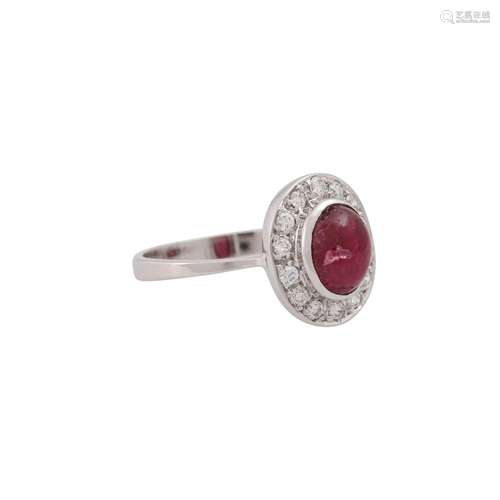 Ring with ruby cabochon and diamonds