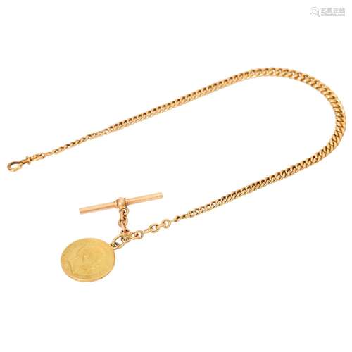 High quality pocket watch chain with gold coin "20 Mark...