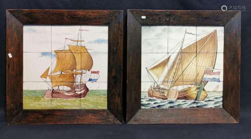 TILE TABLEAU / TILE PICTURE: SEA PIECE / SAILING SHIPS