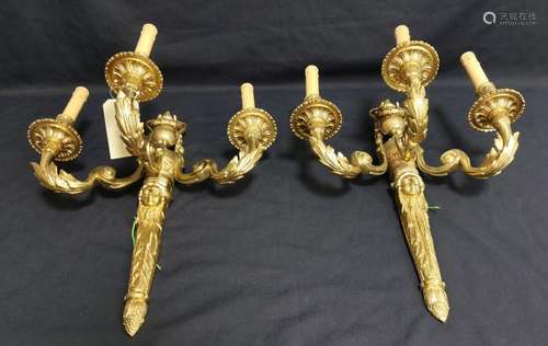 2 SPLENDID THREE-LIGHT SCONCES IN THE FORMAL LANGUAGE OF THE...