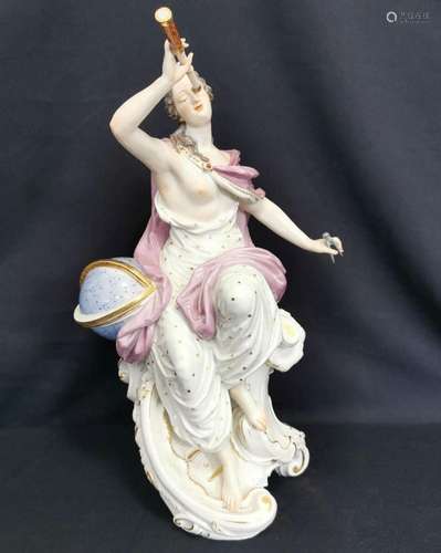 LARGE MEISSEN SCULPTURE "URANIA / ASTRONOMY"