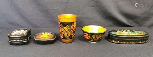 5 RUSSIAN LACQUER OBJECTS