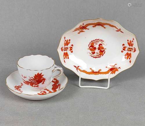 Meissen 3 Teile koralleroter Drache