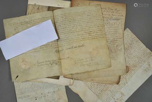 CALVADOS. 8 documents XVe-XIXe.<br />
Charte de 1490 (transa...