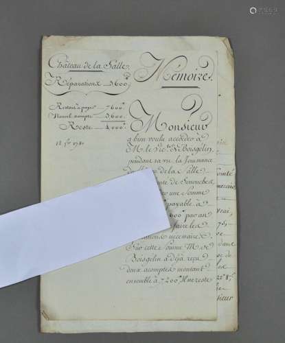 EURE-ET-LOIR. 2 manuscrits, 4 et 2 pp. in-folio. 1780-1788.<...