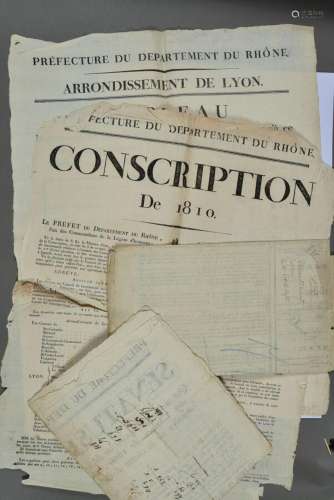 RHÔNE. 4 affiches imprimées à Lyon sur la conscription sous ...