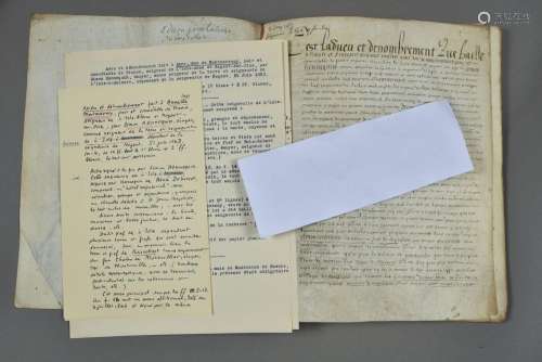 YVELINES. Cahier de parchemin manuscrit, 25 pp. Grand in-4 +...