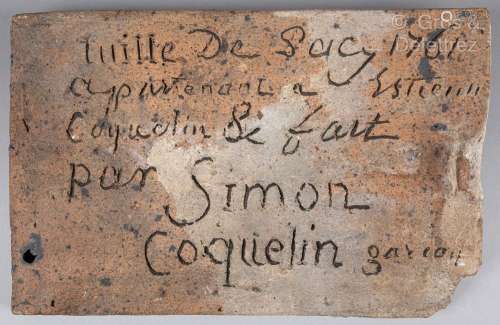 Tuile en terre cuite gravée « tuiles de Sacy 1761, appartena...