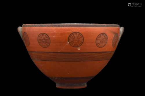 CYPRIOT BLACK ON RED WARE POTTERY BOWL