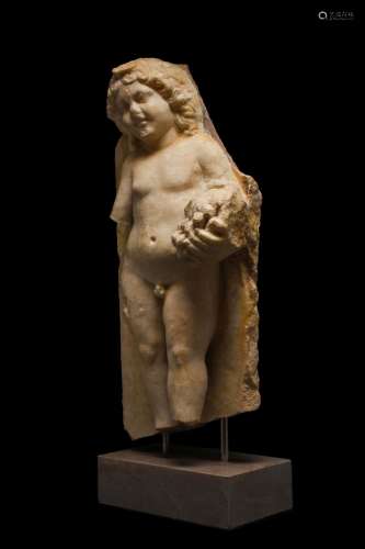 LARGE ROMAN MARBLE FIGURE OF CUPID HOLDING GRAPES- EX R.SORG...