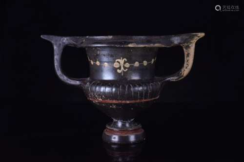 GREEK GNATHIAN BLACK-GLAZED POTTERY TWO-HANDLED CUP
