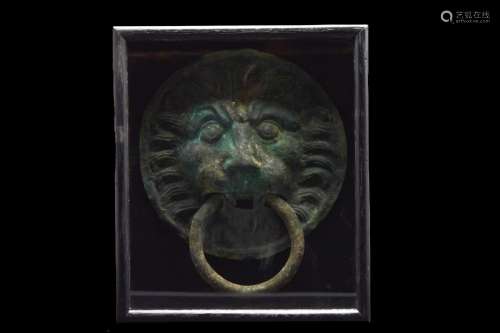 MASSIVE ANCIENT ROMAN BRONZE LION HEAD DOOR KNOCK