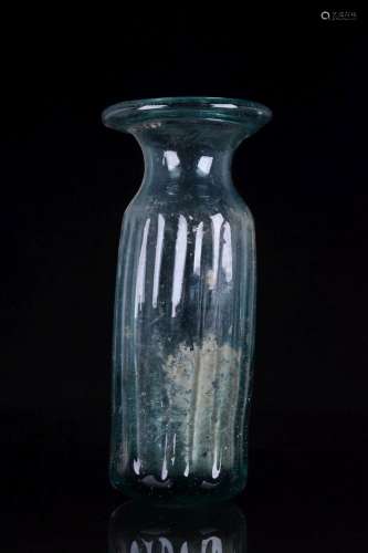ANCIENT ROMAN OR BYZANTINE GLASS RIBBED FLASK