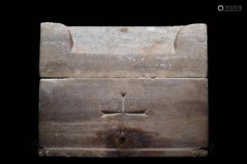 BYZANATINE MARBLE RELIQUARY BOX WITH CROSS - PUBLISHED