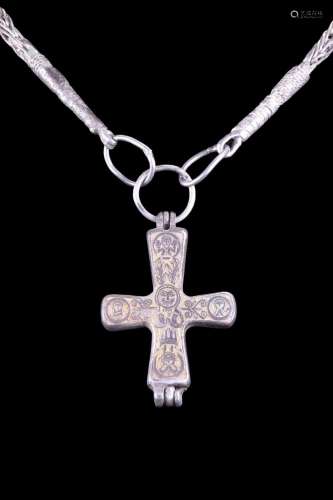 VIKING SILVER NECKLACE WITH CRUCIFORM PENDANT AND THOR'S HAM...